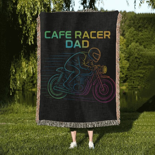 Cafe Racer Dad Vintage Motorcycle Line Art Biker Woven Blankets
