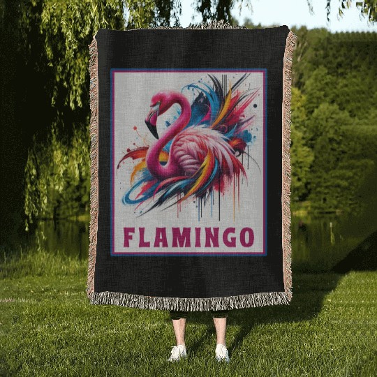 Graffiti Flamingo Explosion Woven Blankets