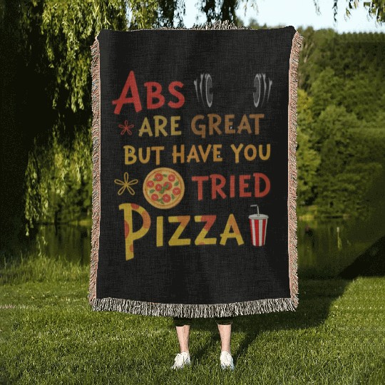 Funny Slogan with Dumbbell and Pizza - Pizza Lover Woven Blankets
