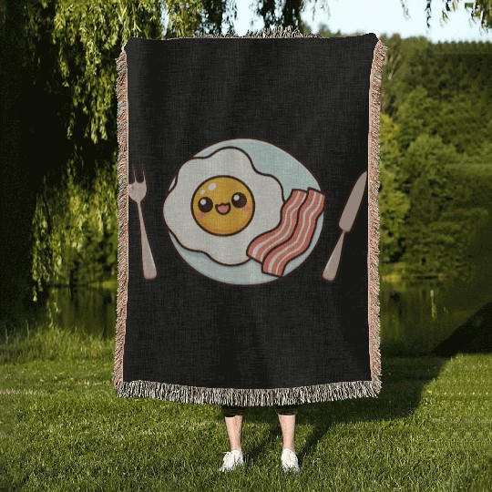 Whimsical Sunny Side Fried Egg Design Woven Blankets