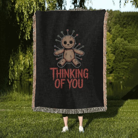 Voodoo Doll Humor – Thinking of You Dark Sarcastic Woven Blankets
