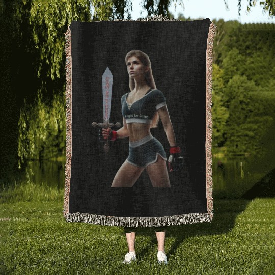 Fight for Jesus MMA Fighter Female Woven Blankets