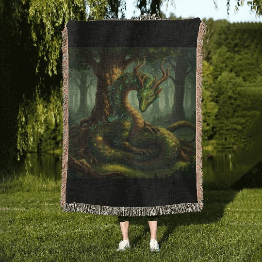 Enchanted Forest Serpent Design Woven Blankets