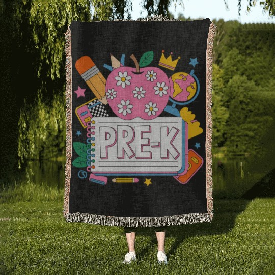 Pre K Teacher Back To School Apple Notebook Woven Blankets