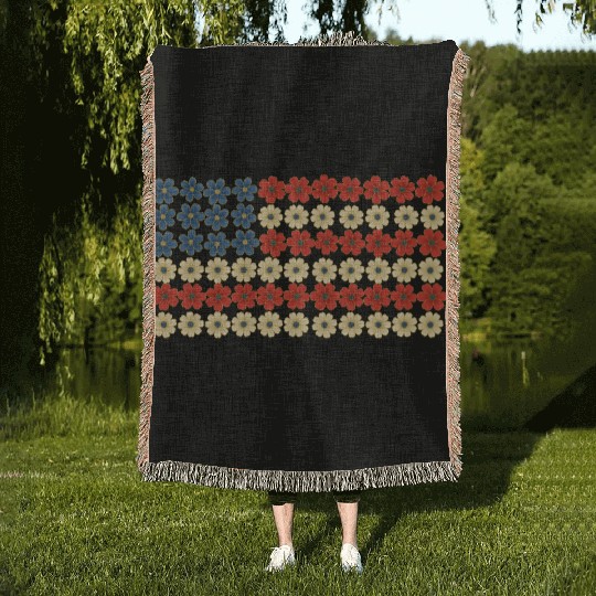 4th of July Flag Flower Woven Blankets