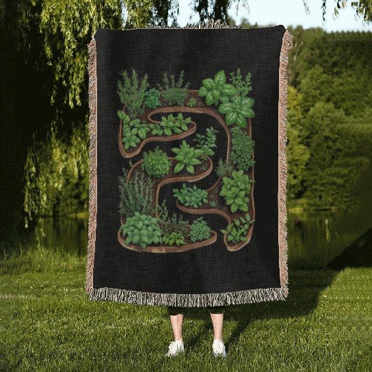 City Herb Garden Oasis Blueprint Woven Blankets