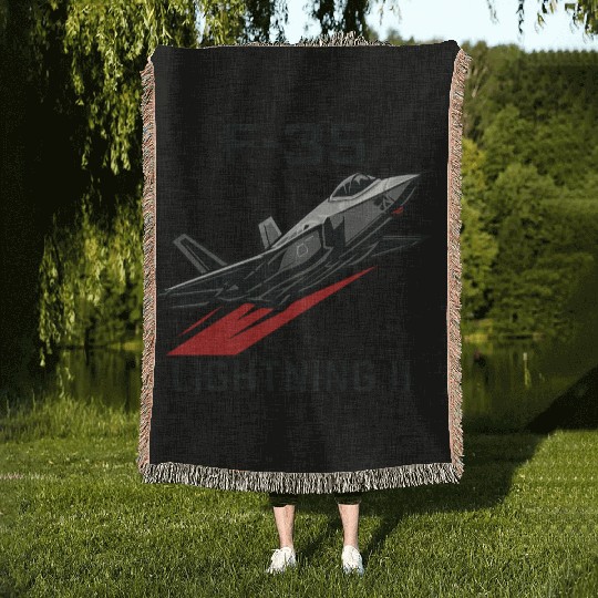F-35 Lightning II Stealth Fighter Jet Art Woven Blankets