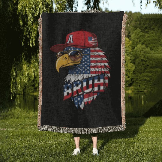 BRUH 4th Of July, Fourth Of July Bald Eagle Woven Blankets