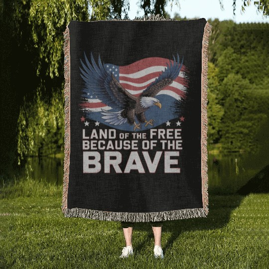 Land of the Free Because of the Brave Woven Blankets