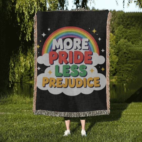 More Pride Less Prejudice Rainbow Pride Month LGBT Woven Blankets