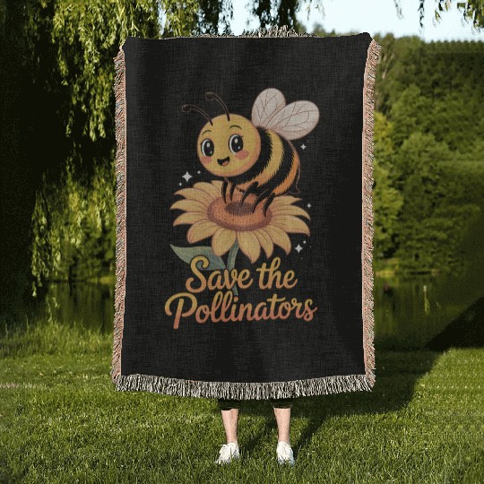 Save Our Pollinators Cute Bee Flower Woven Blankets
