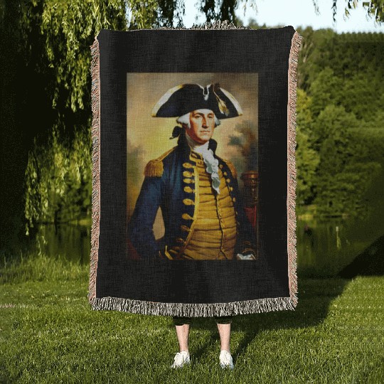 George Washington in revolutionary bttlefield a Woven Blankets