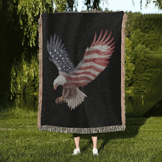 Bald Eagle with the American Flag Forming Wings Woven Blankets