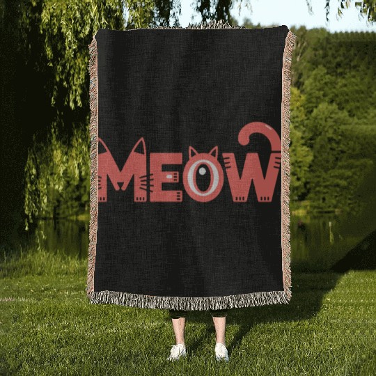 Playful Meow Cat Typography for Cat Lovers Woven Blankets