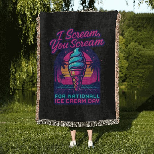 Scream, You Scream National Ice Cream Day Retro Woven Blankets