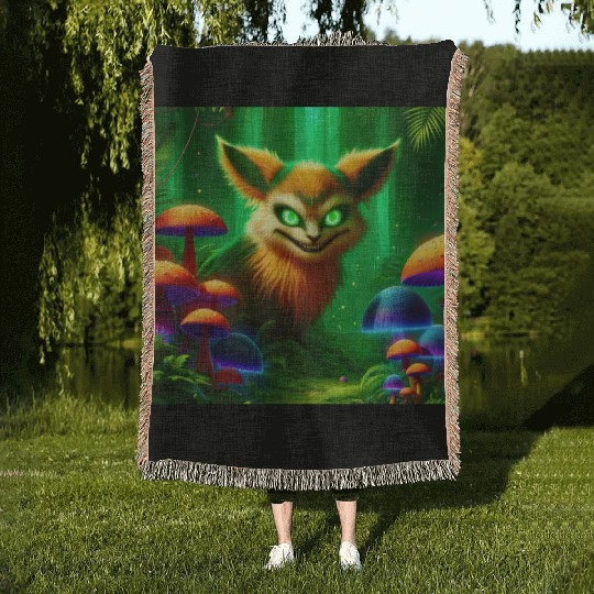 Demon Fox in Enchanted Forest – Fantasy Creature Woven Blankets