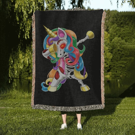 Dabbing Zombie Unicorn Halloween Woven Blankets