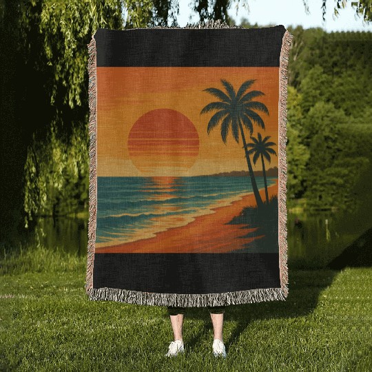 Retro vintage sunset Woven Blankets