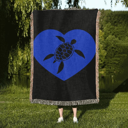 Turtle I Love Heart Symbol Logo Cute Cool Lover Woven Blankets