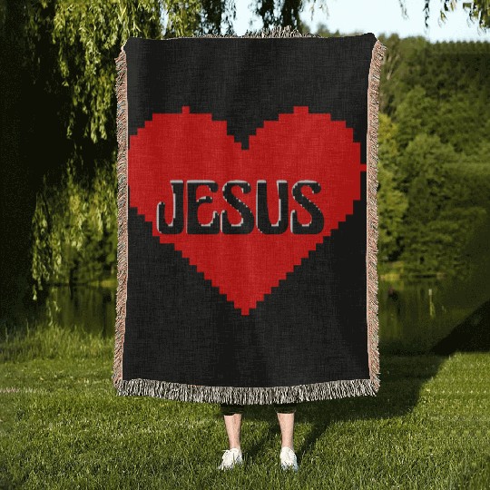 I LOVE JESUS PIXEL ART Woven Blankets