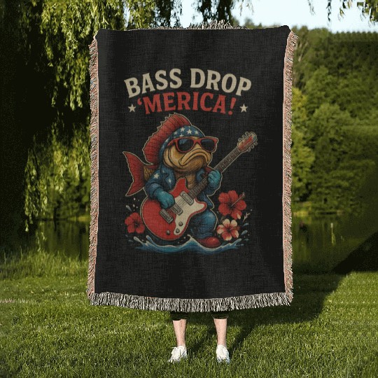 Bass Drop 'Merica! Fishing Woven Blankets