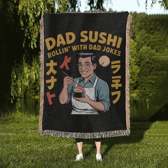 Réel Cool Papa Sushi Fishing Funny Father Day Woven Blankets