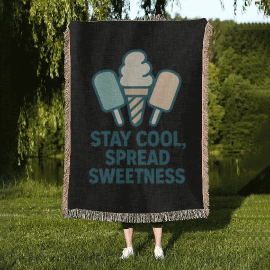 Stay Cool, Spread Sweetness Cute Ice Cream Cone Woven Blankets