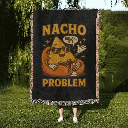Funny Nacho Pun – Relaxed & Cheesy Vibes Woven Blankets