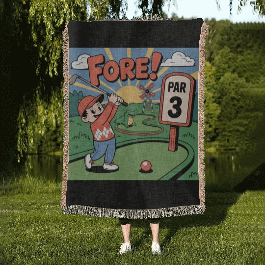 Mini Golf Retro Cartoon on Champion Unisex Woven Blankets