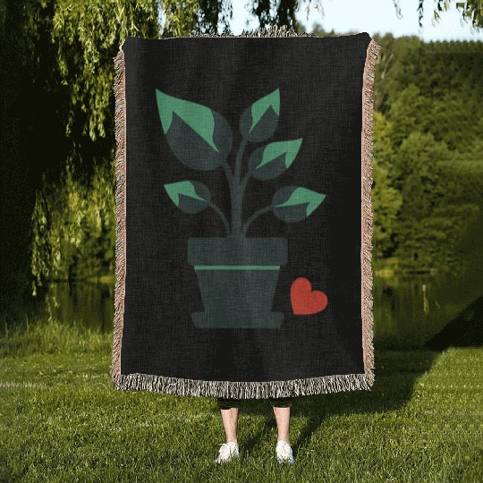 Potted Plant Heart Icon Woven Blankets