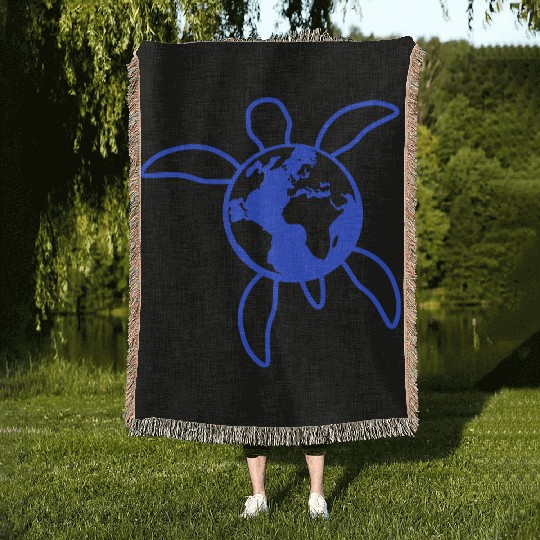 Water turtle earth globe planet logo symbol cool Woven Blankets