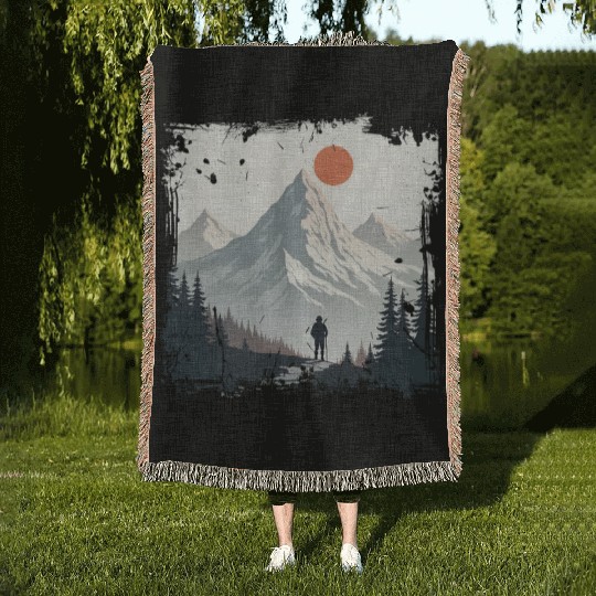 Serene Mountain Wilderness Scene Woven Blankets
