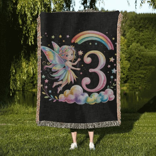 Magical Rainbow Fairy Elf 3nd Birthday Girl Woven Blankets