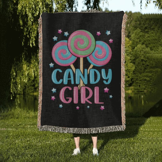 Cute Lollipop Candy Girl Design 01 Woven Blankets