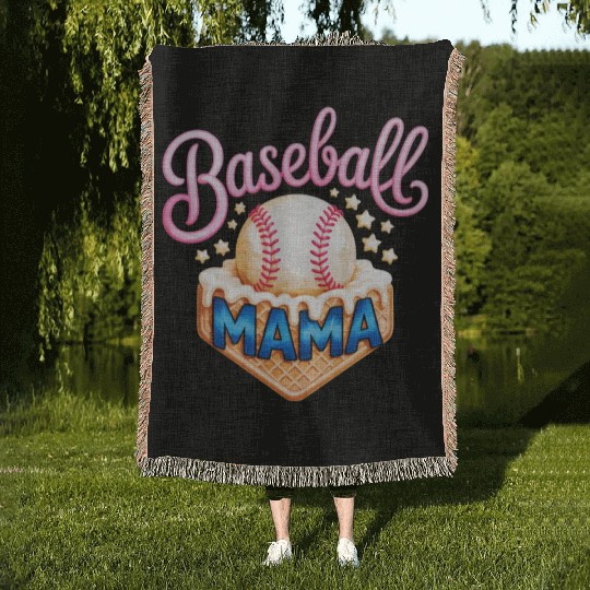 Baseball Mama Ice Cream Cone Star Sports Parent Woven Blankets