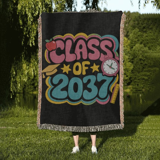 Class of 2037 Grow With Me, groovy back to school Woven Blankets