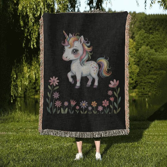 Believe in Magic – Cute Rainbow Unicorn Fantasy Woven Blankets