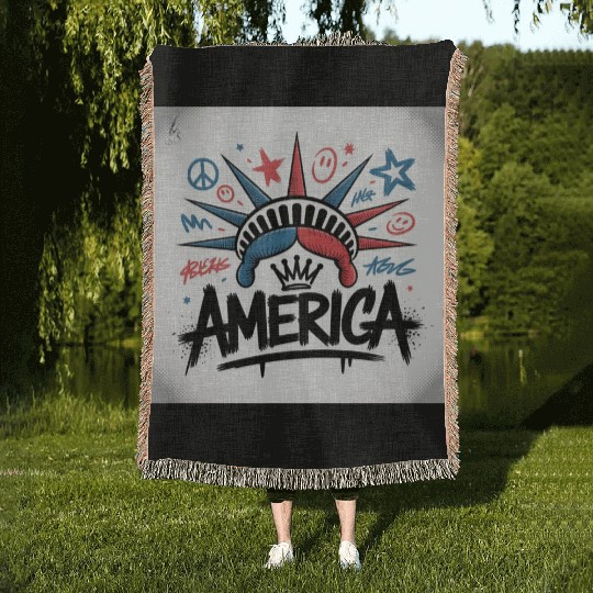 Statue of Liberty USA Graffiti Zero Limit Brand Woven Blankets