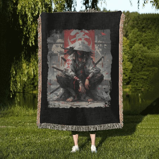 Samurai Sword Katana Ninja Japan Manga Anime Woven Blankets