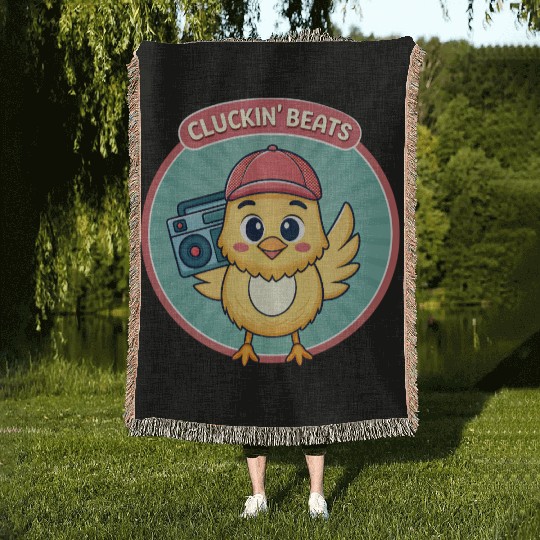 Cluckin Beats Chicken Hip Hop Retro 90s. Woven Blankets