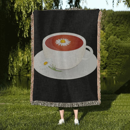 Chamomile tea motif with blossom in an elegant cup Woven Blankets