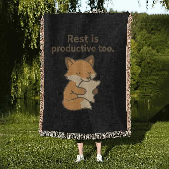 Cute Fox Self-Care Pillow Design Woven Blankets