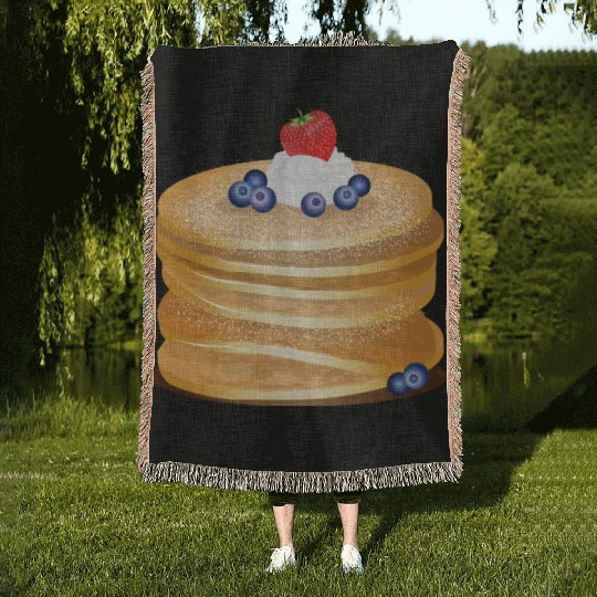 Charming pancake motif with cream and berries Woven Blankets