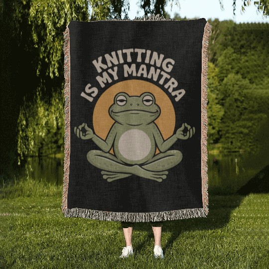 Meditative Frog Knitting Quote Woven Blankets