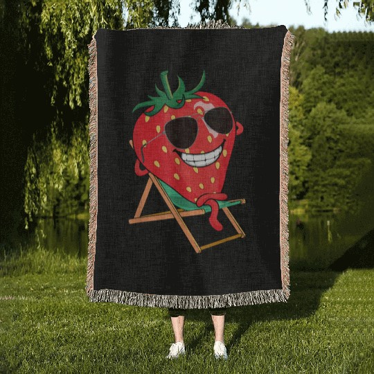 Playful Strawberry Sunbather Design Woven Blankets
