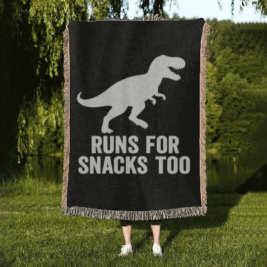 T rex runs for snacks too Woven Blankets