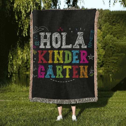 Hola Kindergarten Spanish Teacher Back to School Woven Blankets