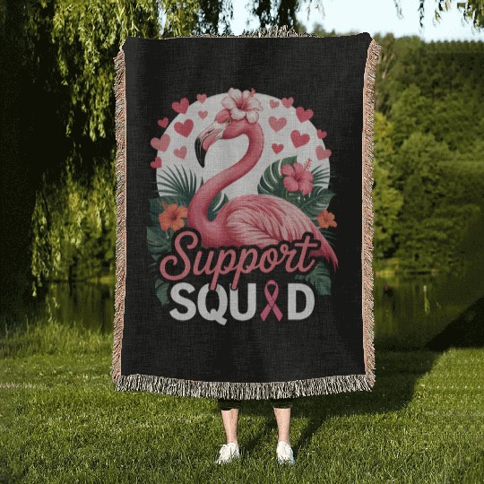 Pink Flamingo Support Squad Design Woven Blankets
