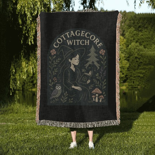 Cottagecore Witch Herbalist Illustration Woven Blankets