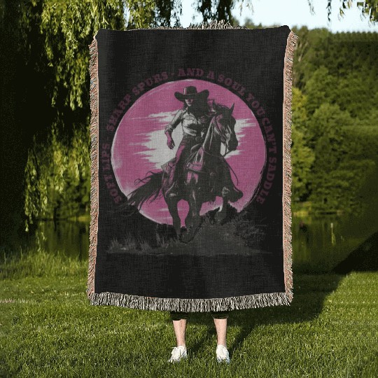 Wild West Cowboy Riding Vintage Design Woven Blankets